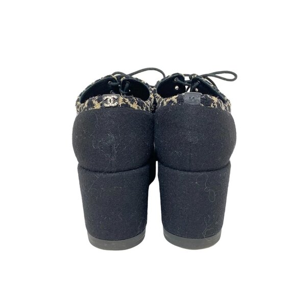CHANEL - Black Beige Tweeds Chemical Fiber Women's Shoes 431-062725 - Picture 3 of 8